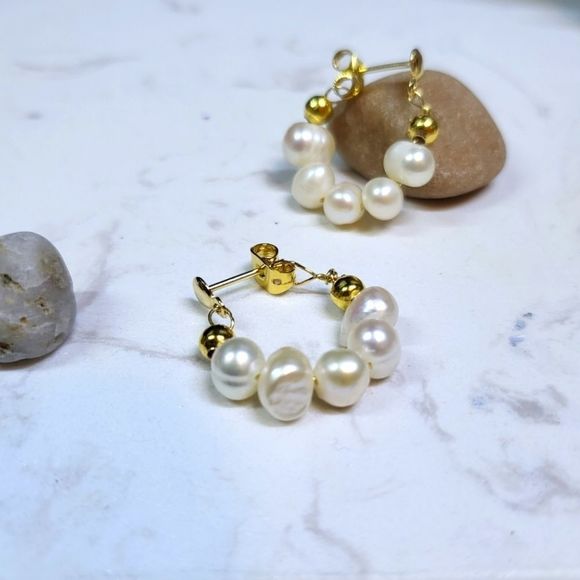 Jewelry - Handmade earrings gold filled and pearls hoops